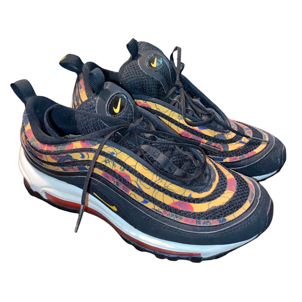 Women’s Nike Air Max 97 SE Floral Black Yellow Red Size 6